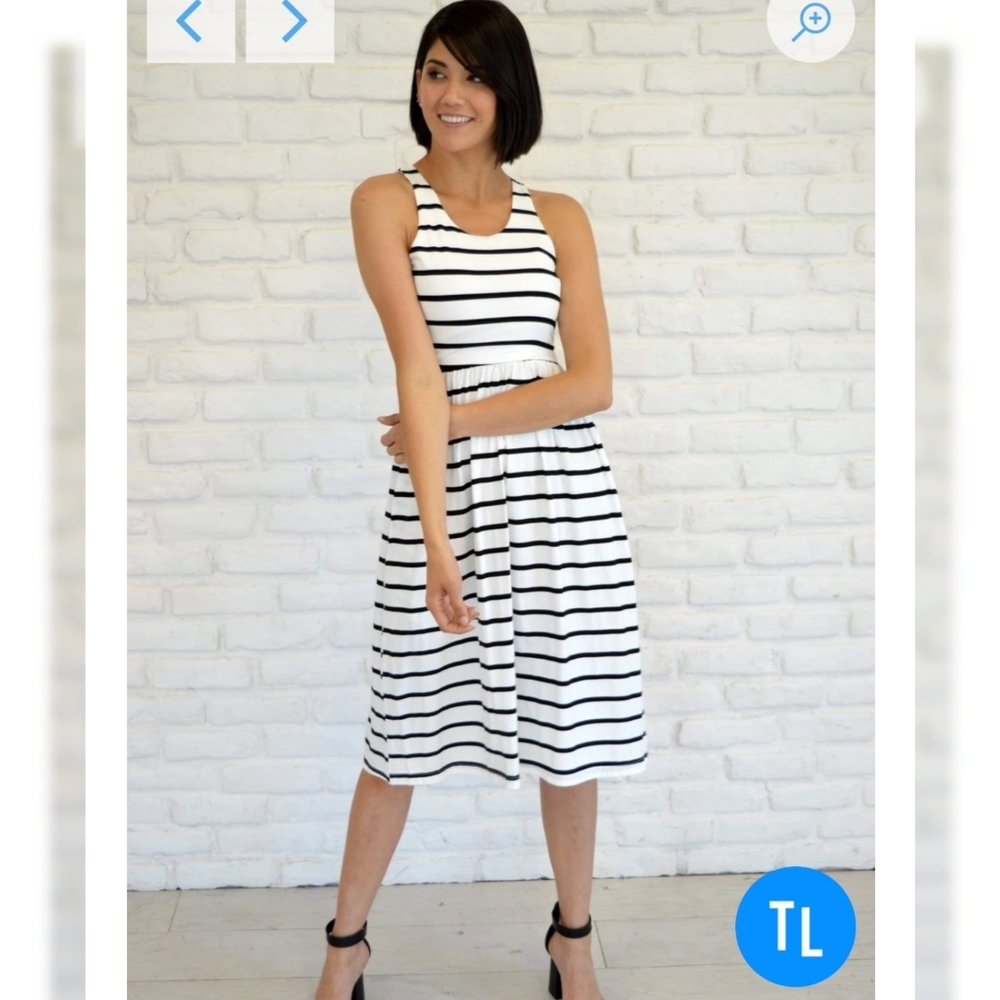 Racer-back Black and White Stripe Dress